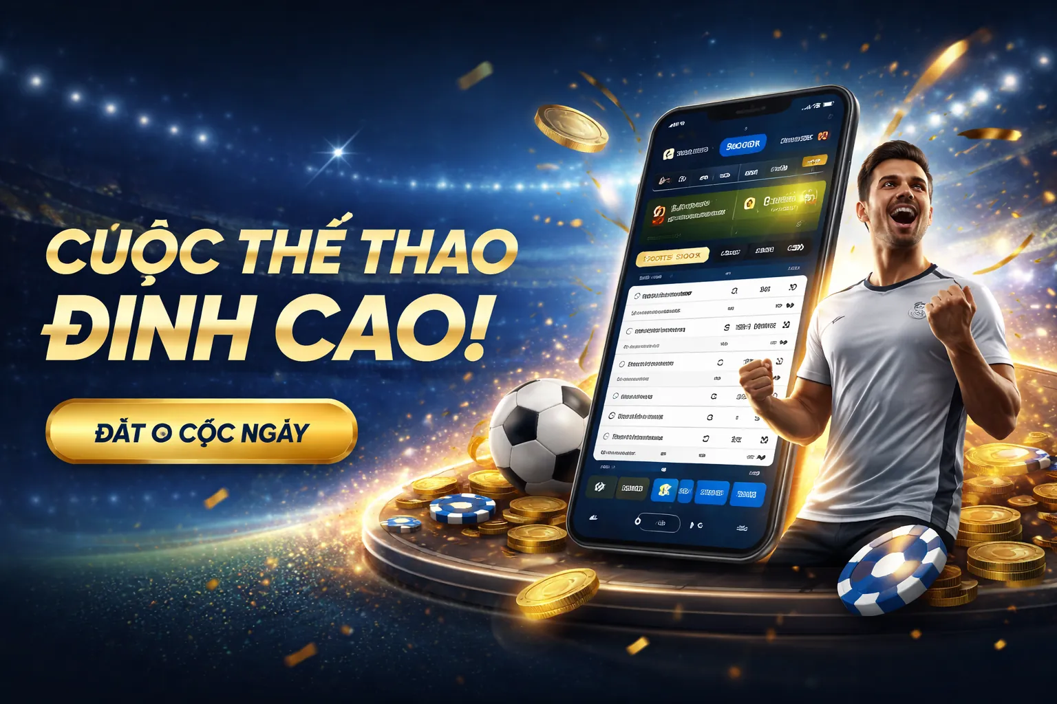 Sân vận động bóng đá với đèn pha rực rỡ, tượng trưng cho cá cược thể thao W88VT